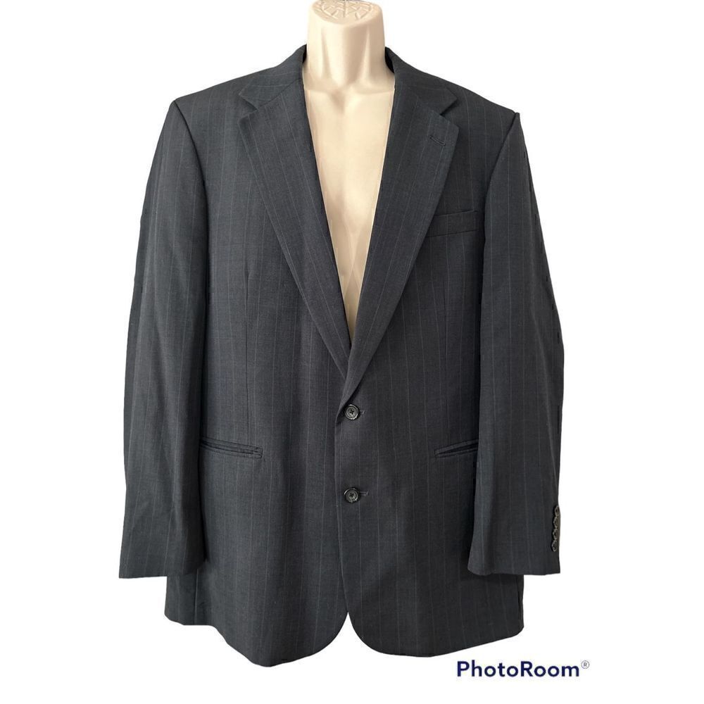 Oscar de la Renta Mens Pinstripe Button Down Blazer Dark Gray Size 44 L W38